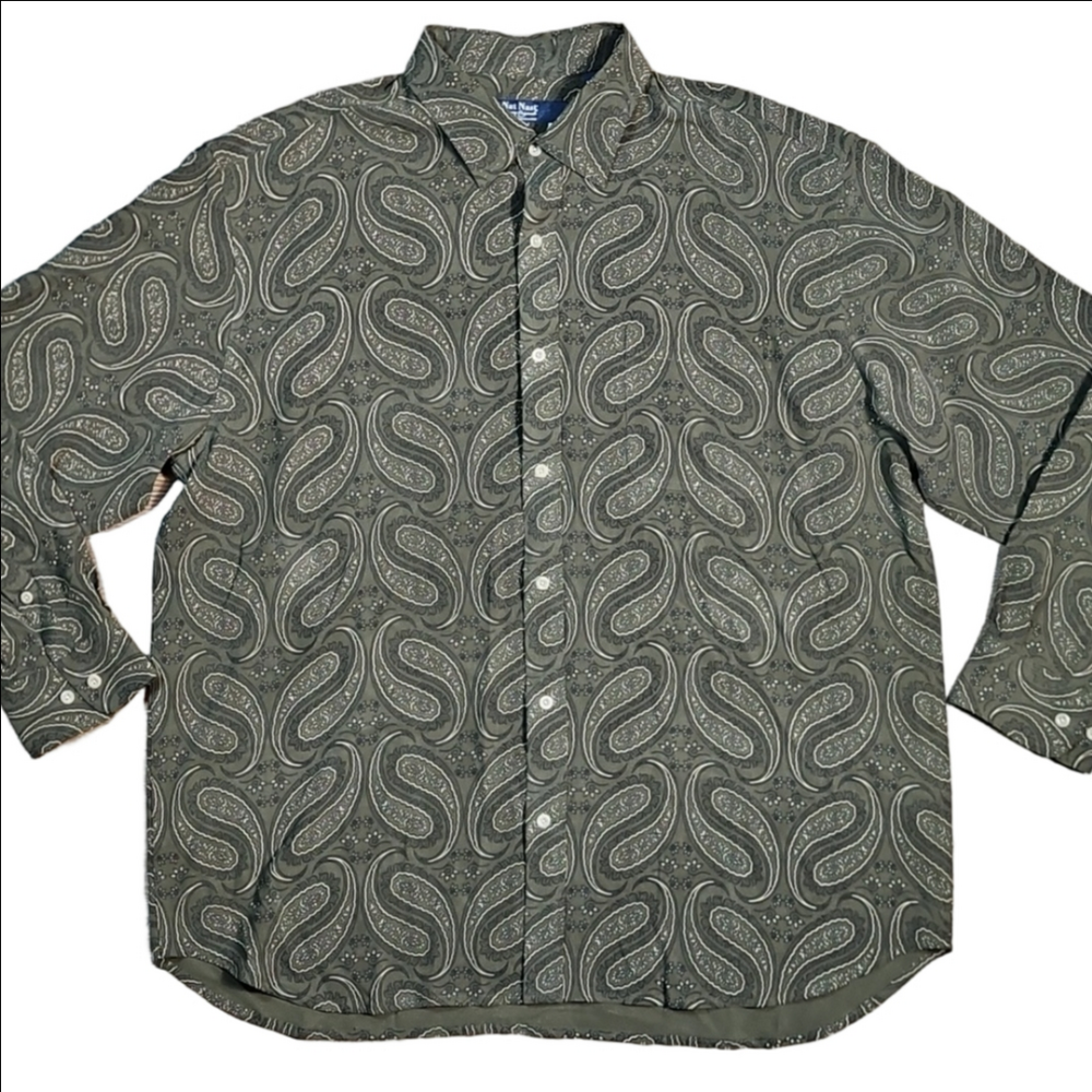 Nat Nast Luxury Originals 100% Silk Revolution Olive Green Button Down Shirt